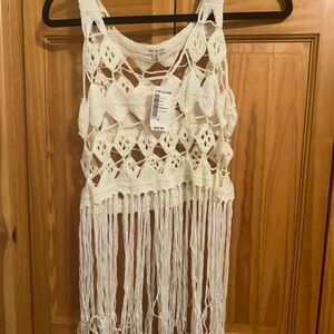 White Crochet Fringe Tank Top